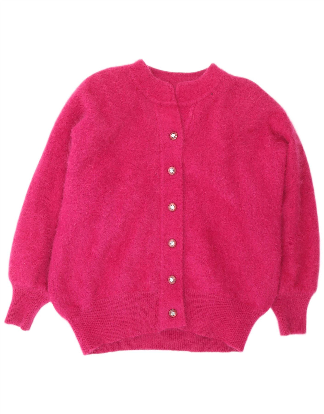 Suéter cardigã feminino VINTAGE UK 20 2XL rosa angorá