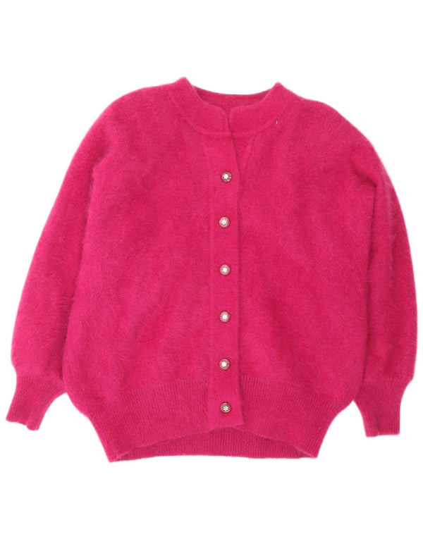 Suéter cardigã feminino VINTAGE UK 20 2XL rosa angorá