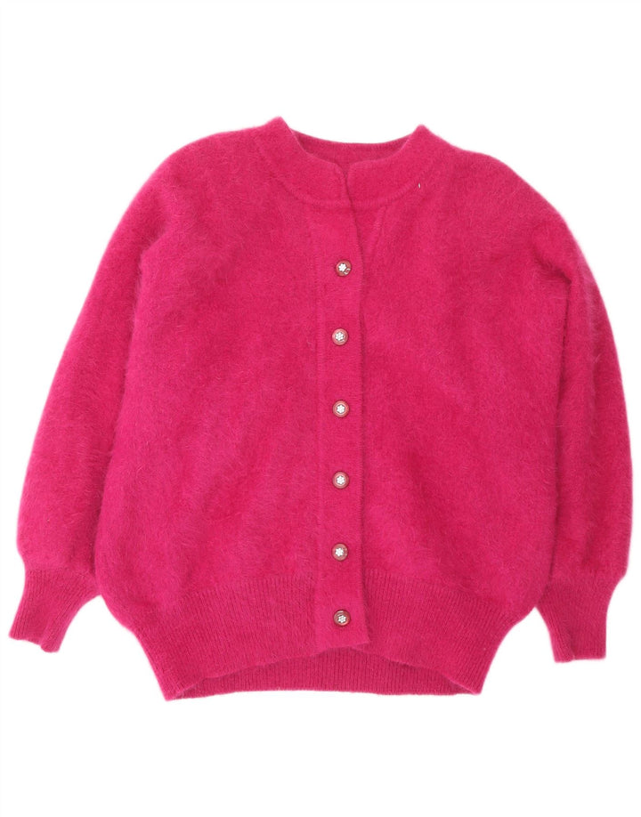 Suéter cardigã feminino VINTAGE UK 20 2XL rosa angorá