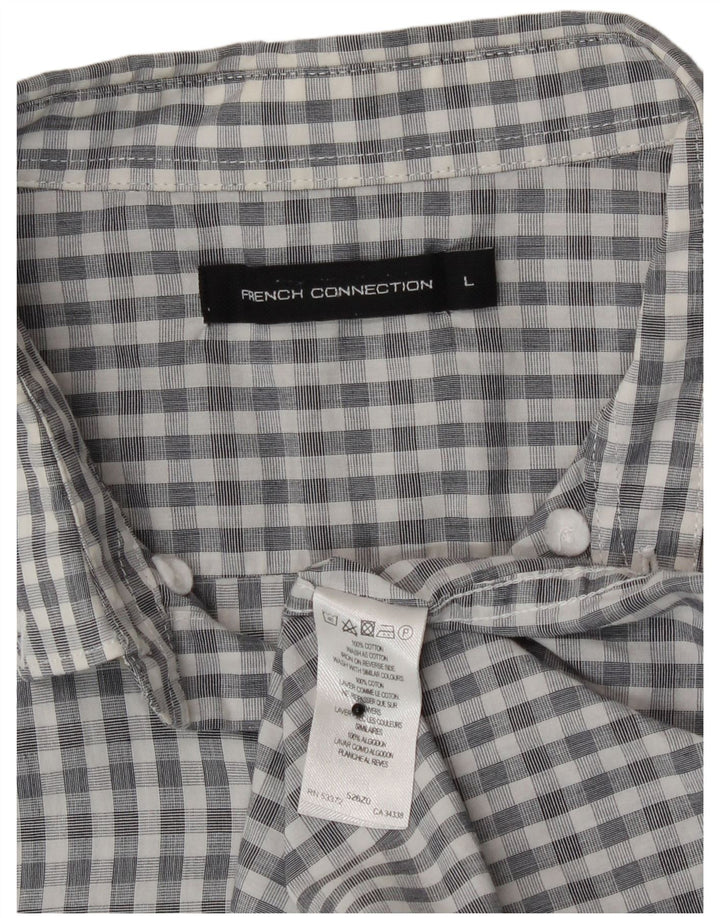Camisa masculina French Connection grande algodão guingão cinza