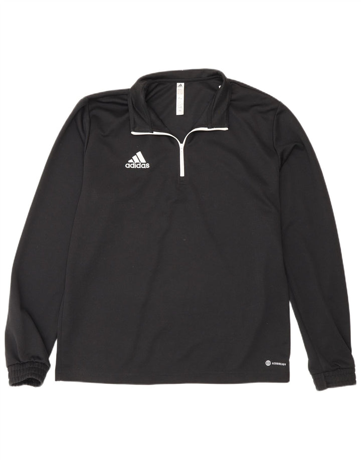 Adidas Mens Zip Neck Top Manga Longa Grande Poliéster Preto Esportes