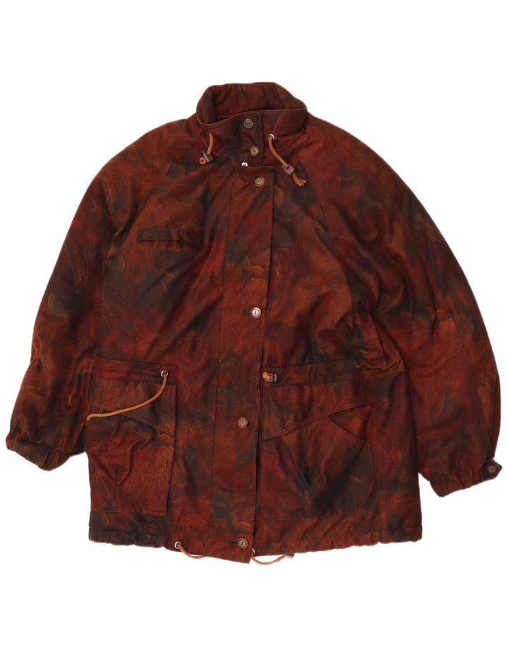 Jaqueta corta-vento feminina vintage Reino Unido 18 XL marrom floral poliéster
