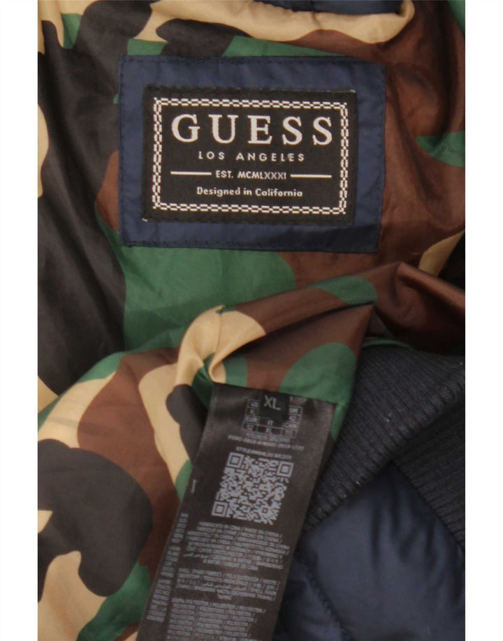 Jaqueta acolchoada masculina Guess UK 42 XL azul marinho poliéster colorblock