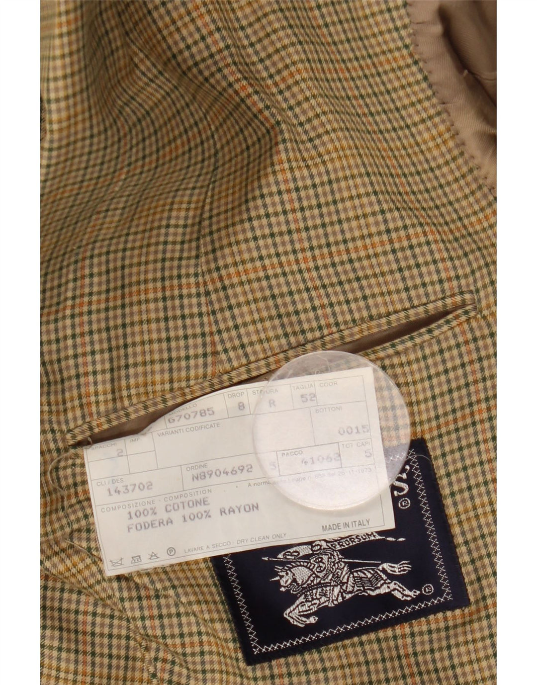 Jaqueta blazer masculina Burberrys com 2 botões IT 52 grande algodão xadrez bege