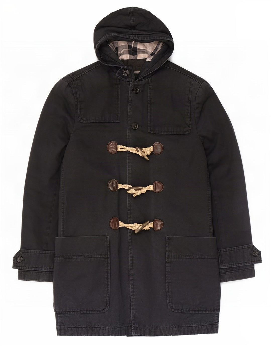 Casaco Duffle Masculino com Capuz Zara Reino Unido 36 Pequeno Algodão Azul Marinho