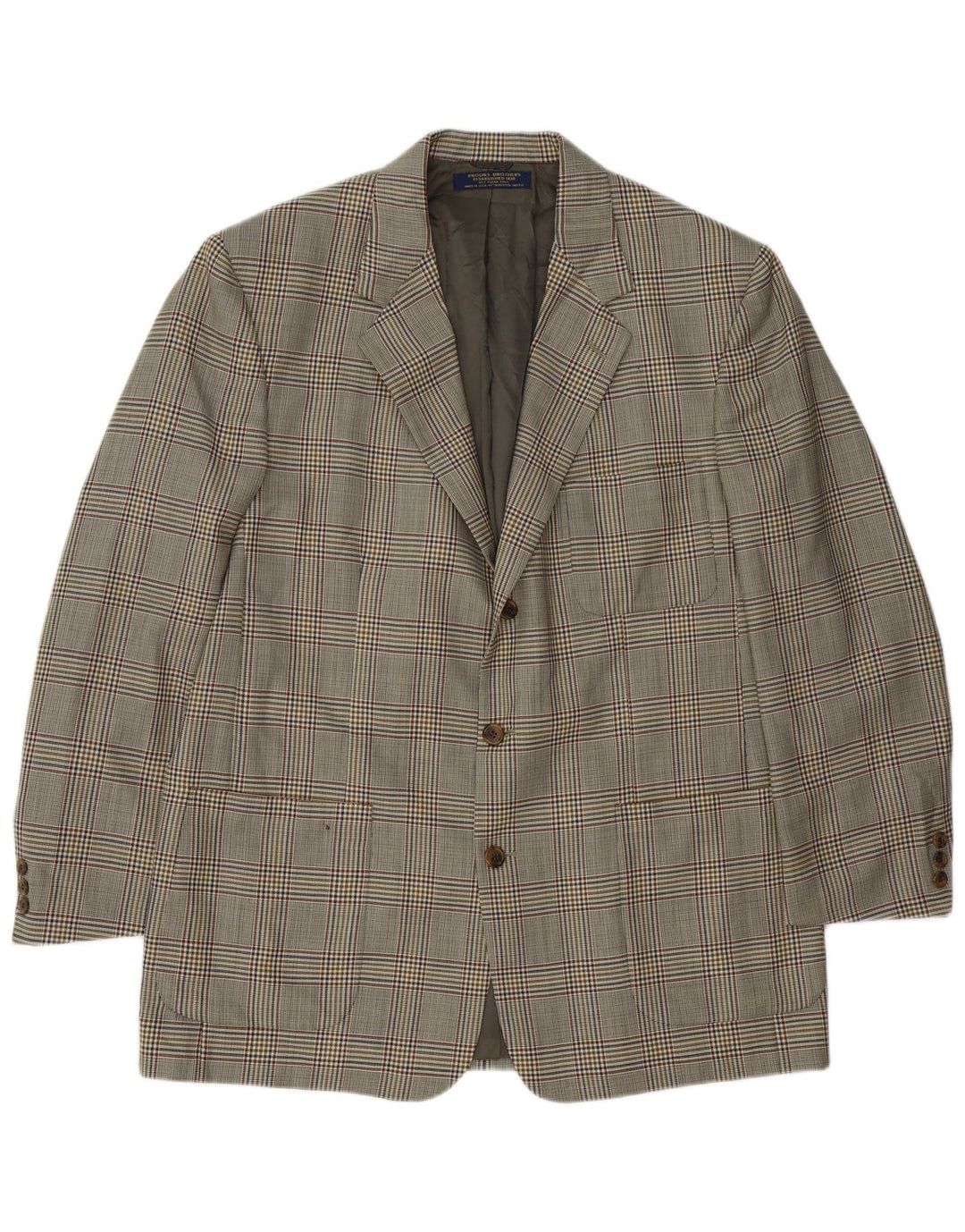 Jaqueta blazer masculina de 3 botões Brooks Brothers IT 54 2XL cinza houndstooth lã