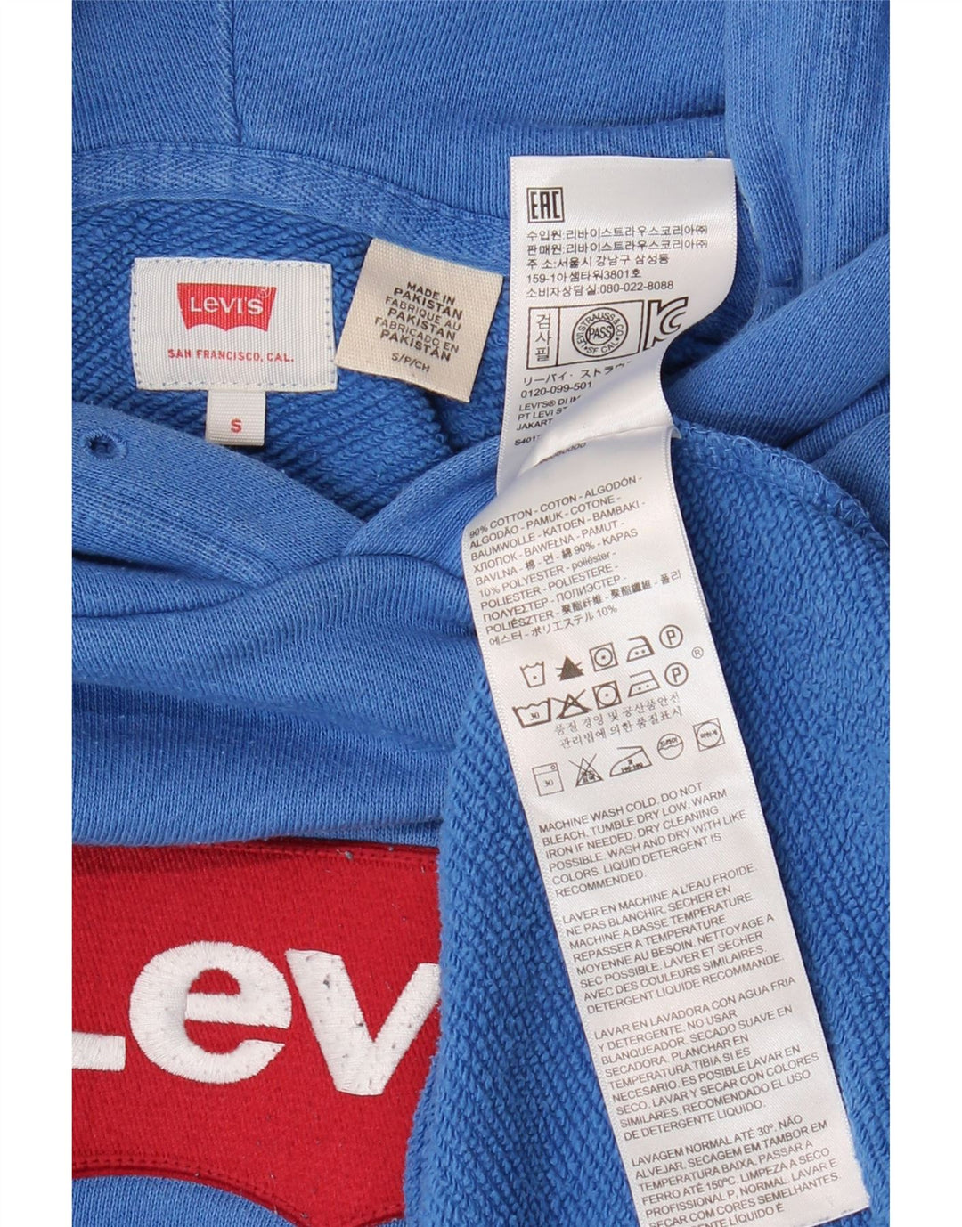 Suéter com capuz gráfico masculino LEVI'S pequeno azul algodão