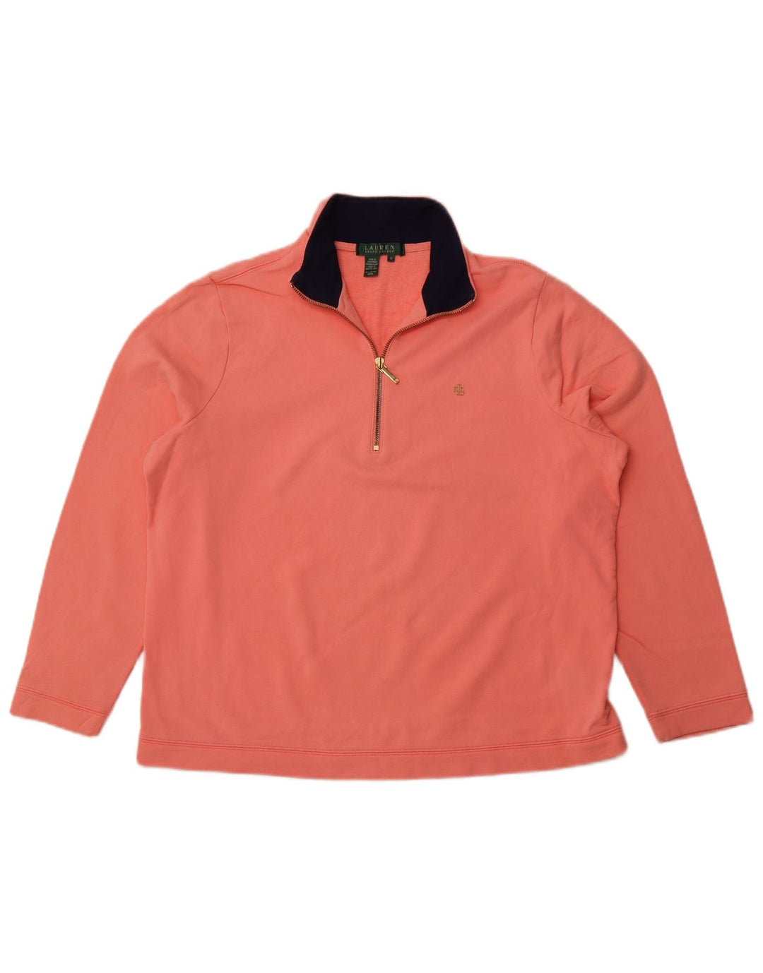 Suéter feminino RALPH LAUREN com gola e zíper, Reino Unido 18 XL, algodão laranja