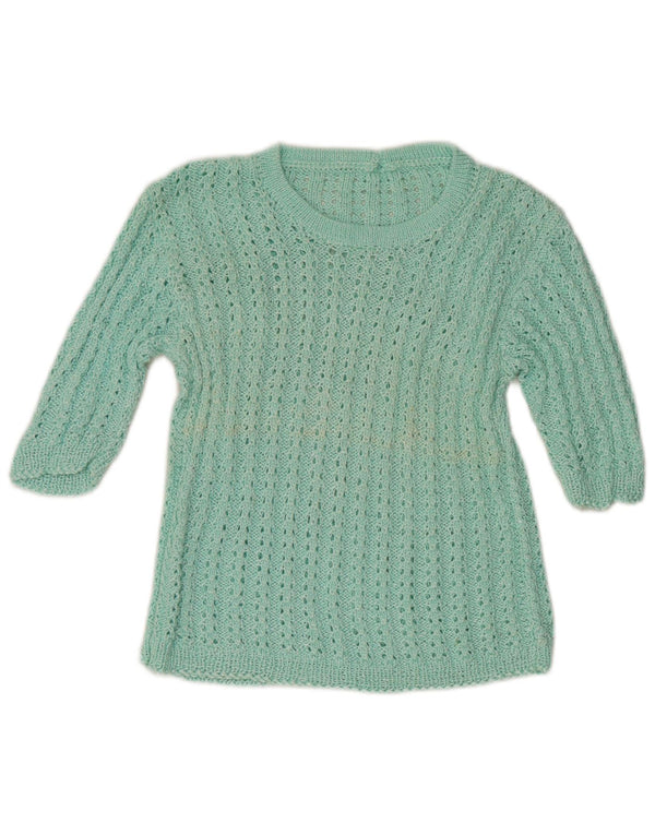 Suéter feminino vintage manga 3/4 com gola canoa Reino Unido 6 XS turquesa