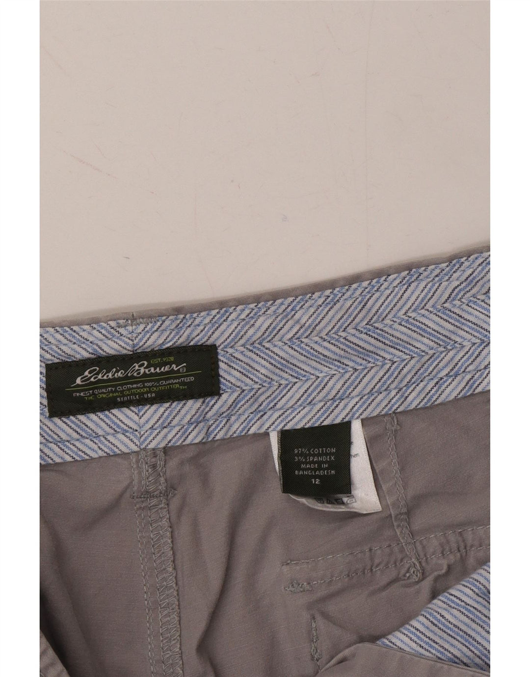 EDDIE BAUER Womens Seattle Chino Shorts US 12 Large W34  Grey Cotton Vintage Eddie Bauer and Second-Hand Eddie Bauer from Messina Hembry 