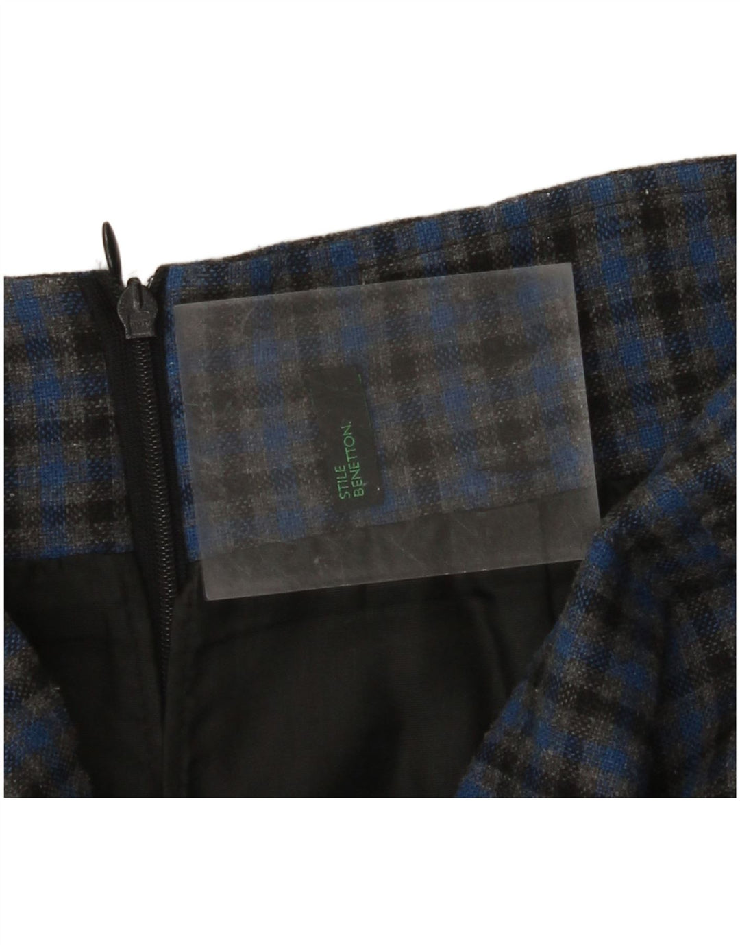 Saia lápis feminina BENETTON W28 xadrez azul médio