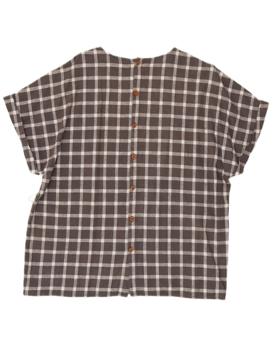Blusa feminina Zara manga curta oversized Reino Unido 14 xadrez cinza médio