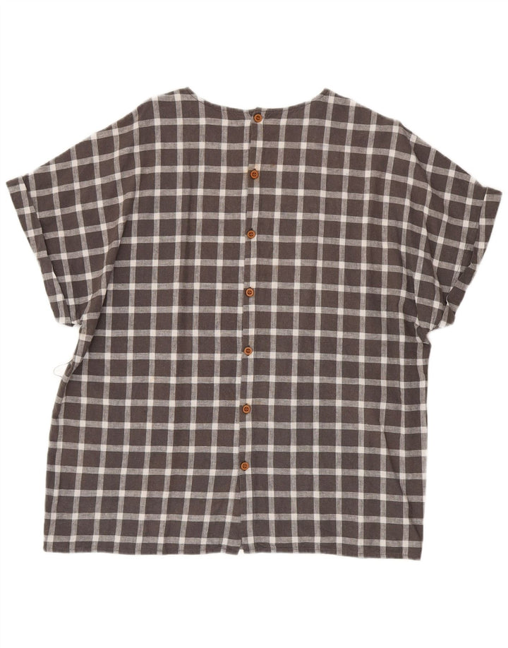 Blusa feminina Zara manga curta oversized Reino Unido 14 xadrez cinza médio