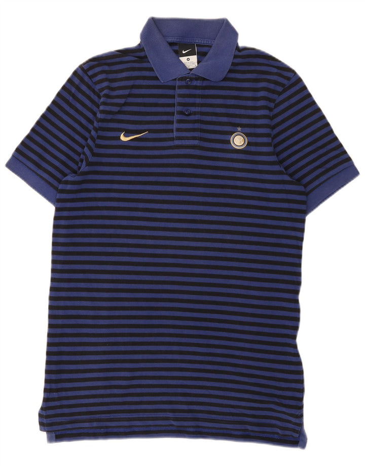 Camisa polo masculina Nike Inter de Milão média azul marinho listrada de algodão