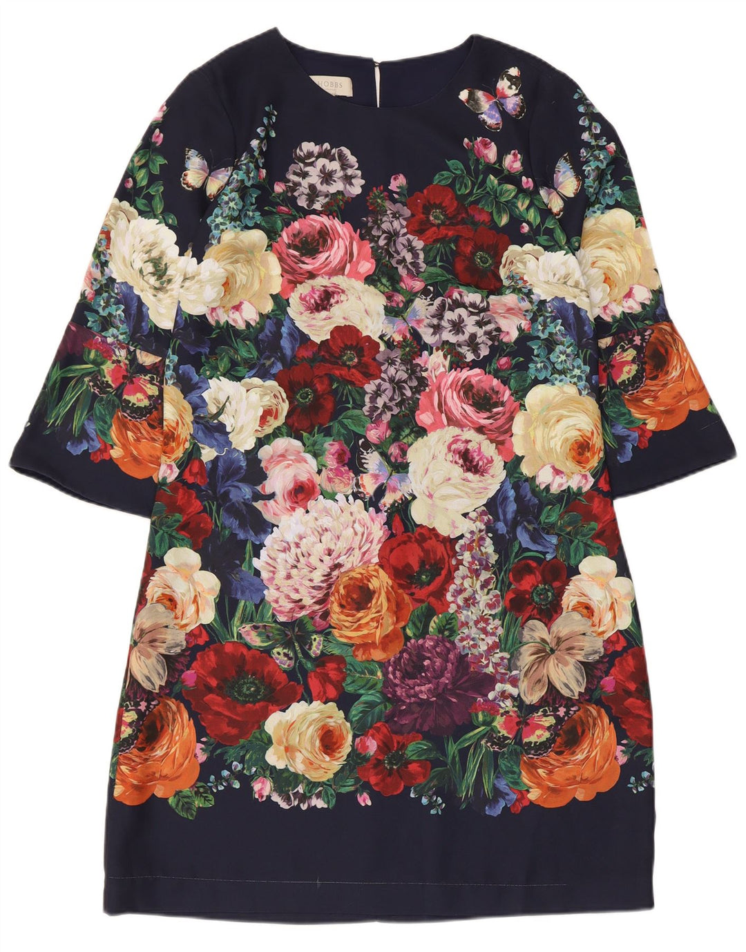 Vestido feminino Hobbs manga 3/4 UK 12 médio floral multicolorido