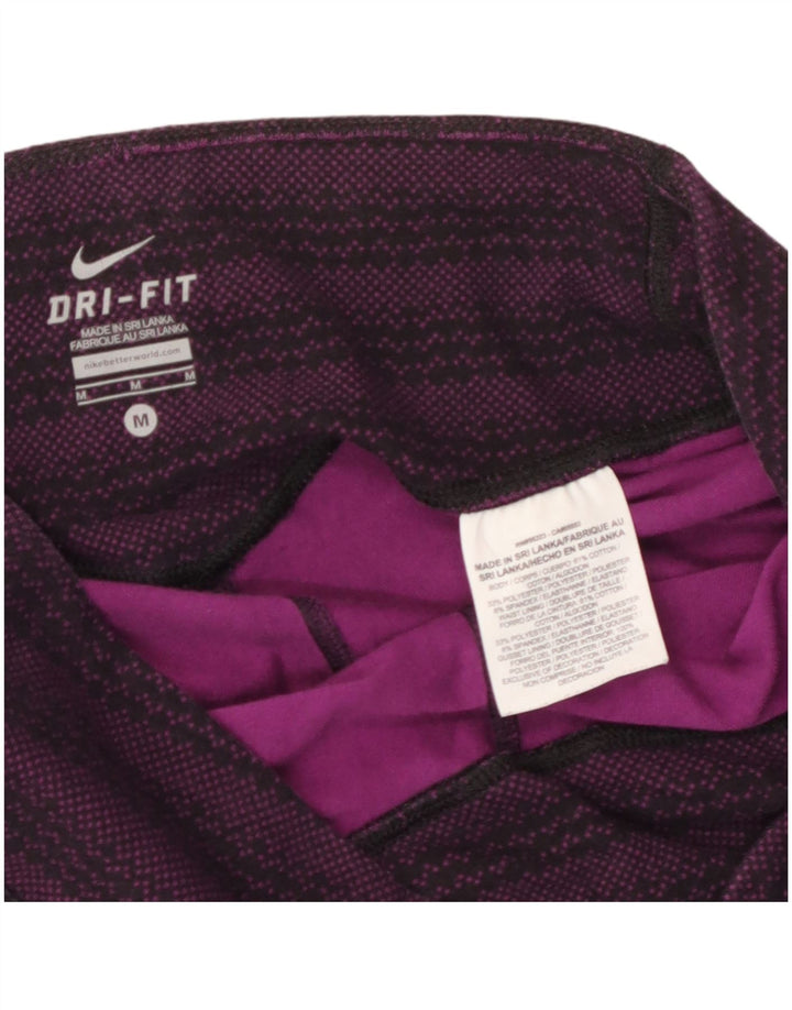 Calça legging feminina Nike Dri Fit Capri UK 14 média roxa listrada de algodão