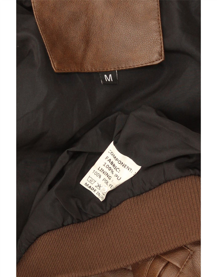 Jaqueta de couro militar falsa masculina vintage polietileno marrom médio Reino Unido 38