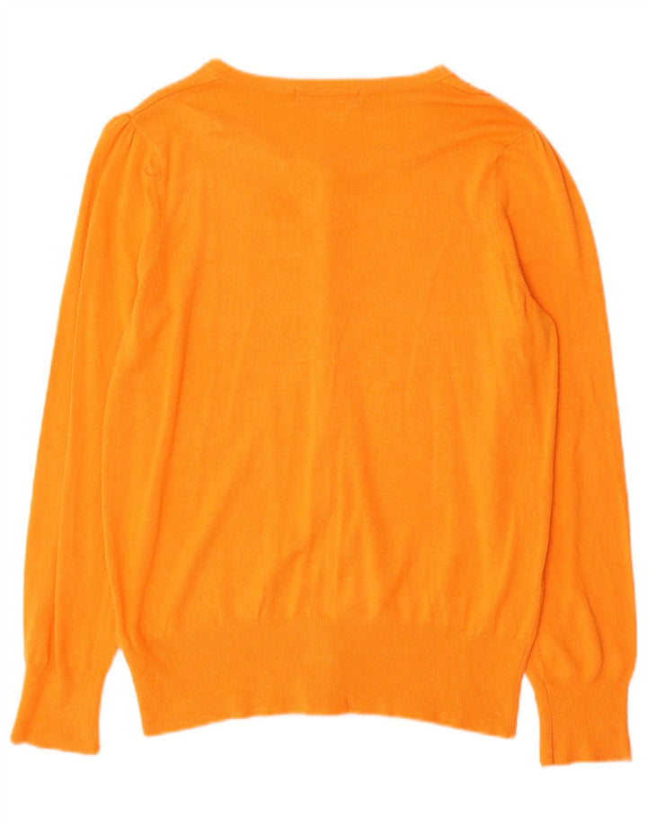 Suéter cardigã feminino Marks & Spencer Reino Unido 12 viscose laranja médio
