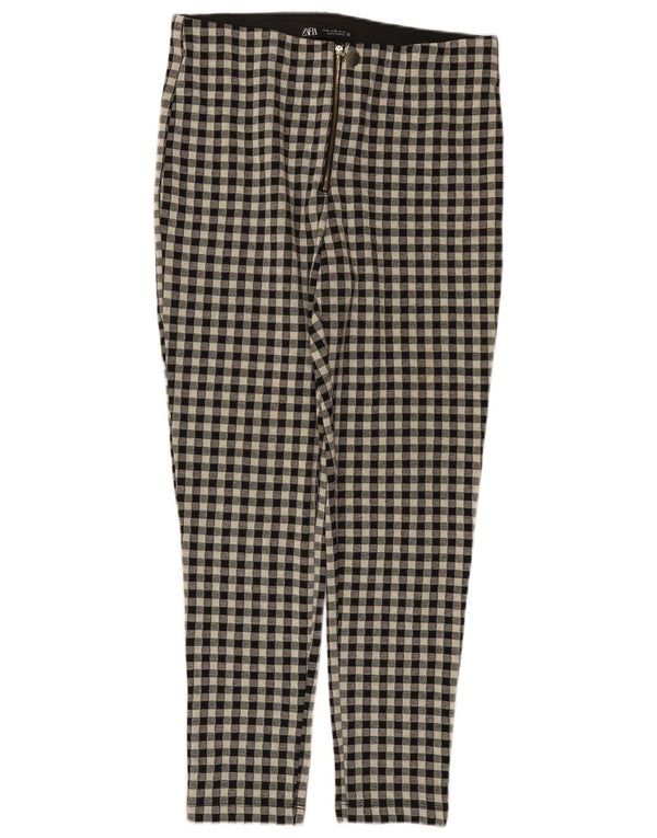 Calça feminina casual slim Zara XL W32 L27 poliéster guingão preto