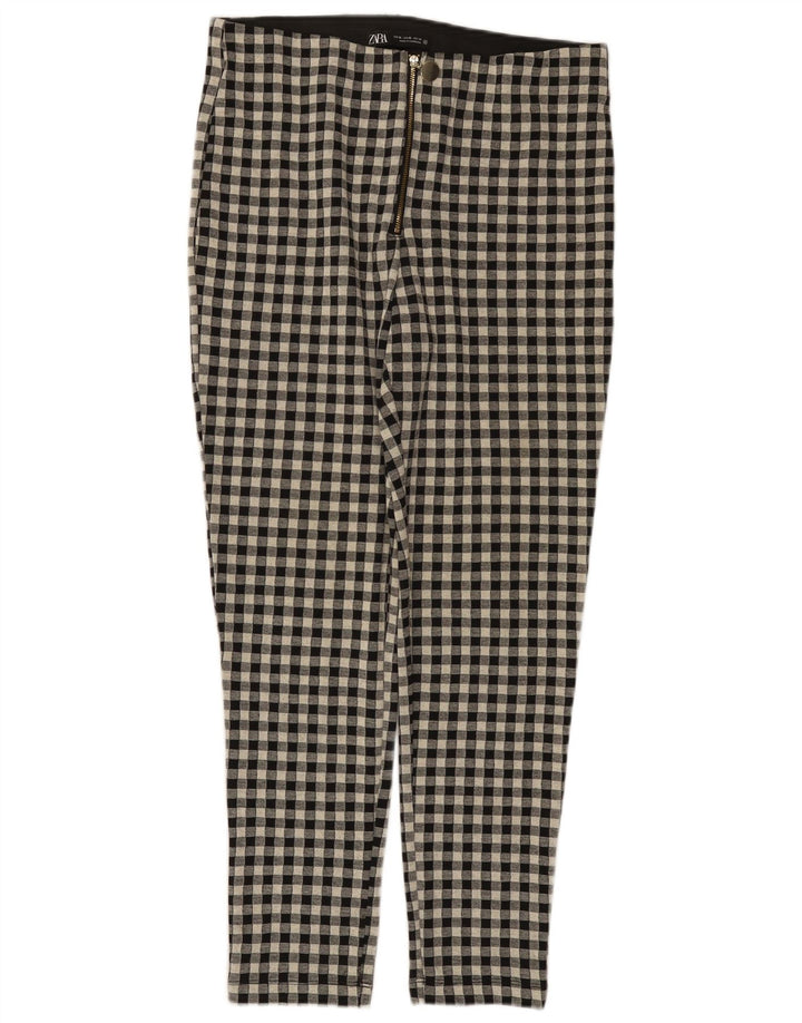 Calça feminina casual slim Zara XL W32 L27 poliéster guingão preto