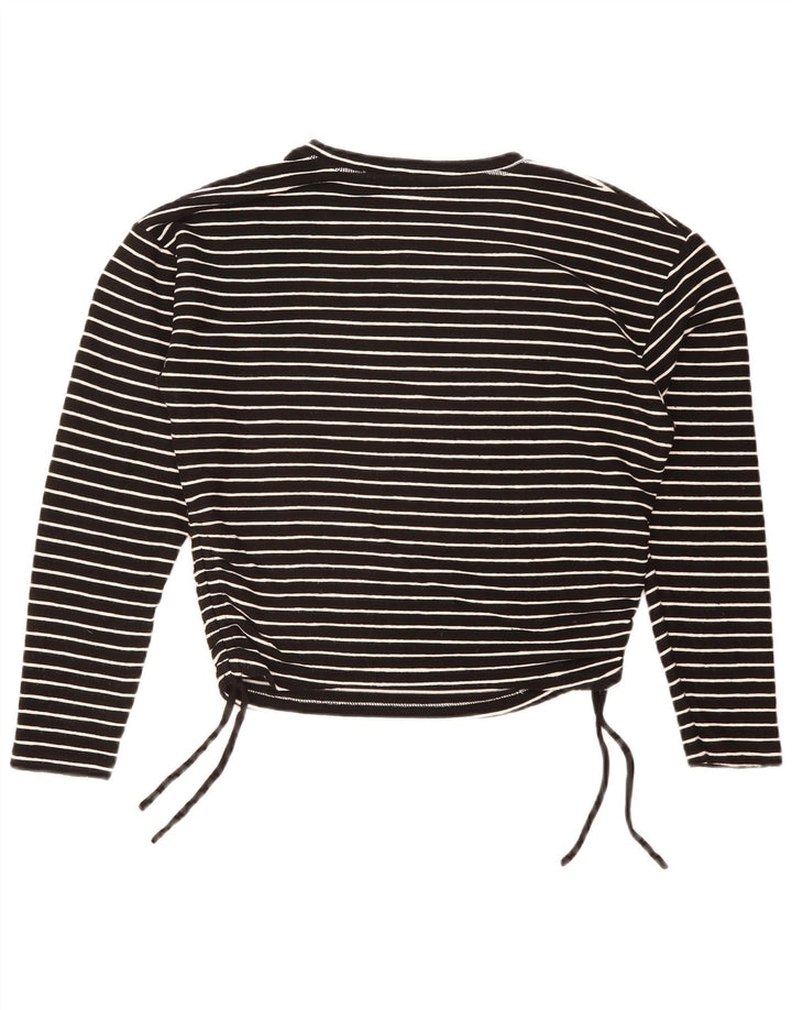 Zara Crop Top Feminino Manga Longa Reino Unido 16 Grande Poliéster Listrado Preto