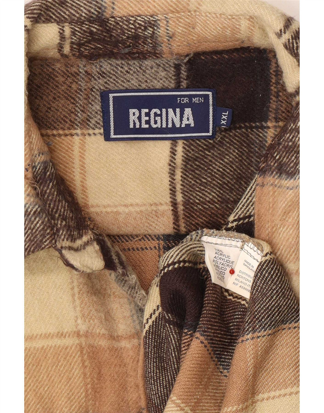 Camisa masculina de flanela Regina 2XL bege xadrez acrílico