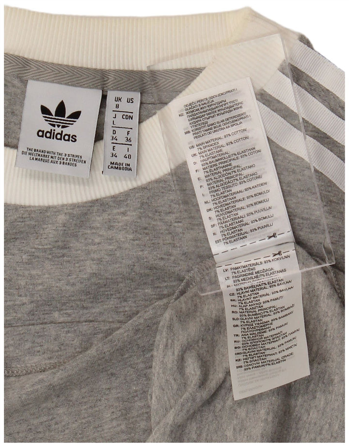 ADIDAS Womens Top Manga Longa UK 8 Small Grey Flecked Cotton