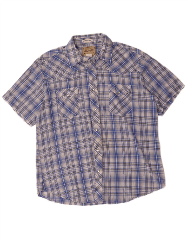 Camisa masculina Wrangler Western de manga curta XL azul xadrez