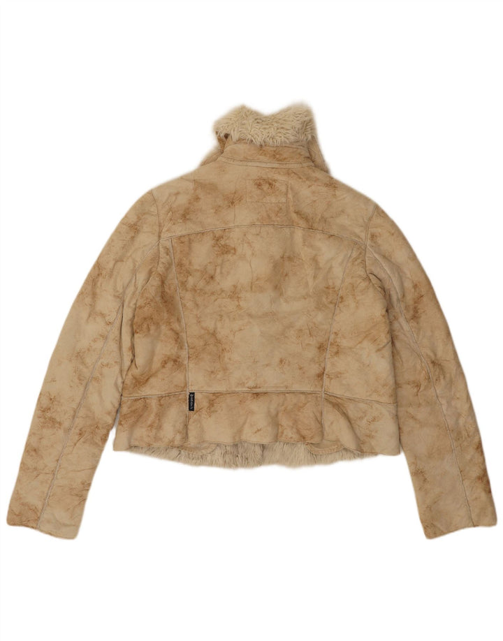 Jaqueta feminina Armani Jeans Crop Sherpa IT 44 Médio Bege Tie Dye Acrílico