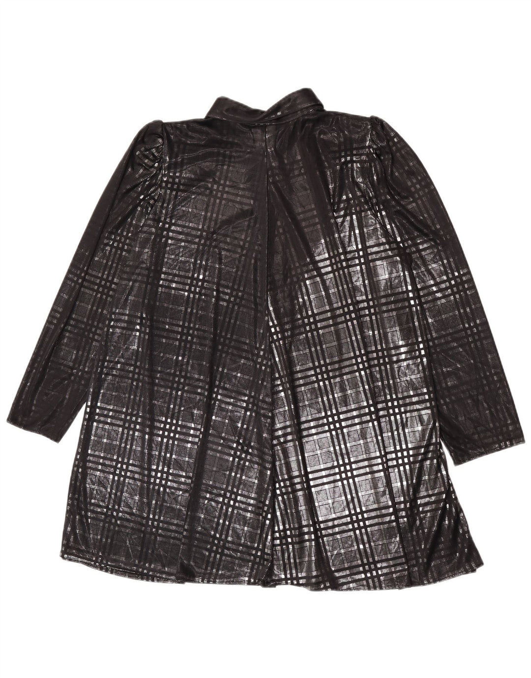 Nova blusa feminina rápida transparente UE 44 XL preto xadrez poliéster