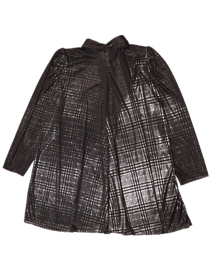 Nova blusa feminina rápida transparente UE 44 XL preto xadrez poliéster