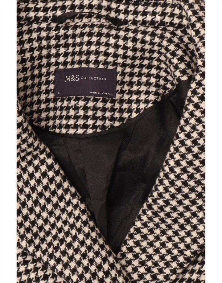 Casaco feminino Marks & Spencer com peito duplo UK 8 pequeno preto Houndstooth