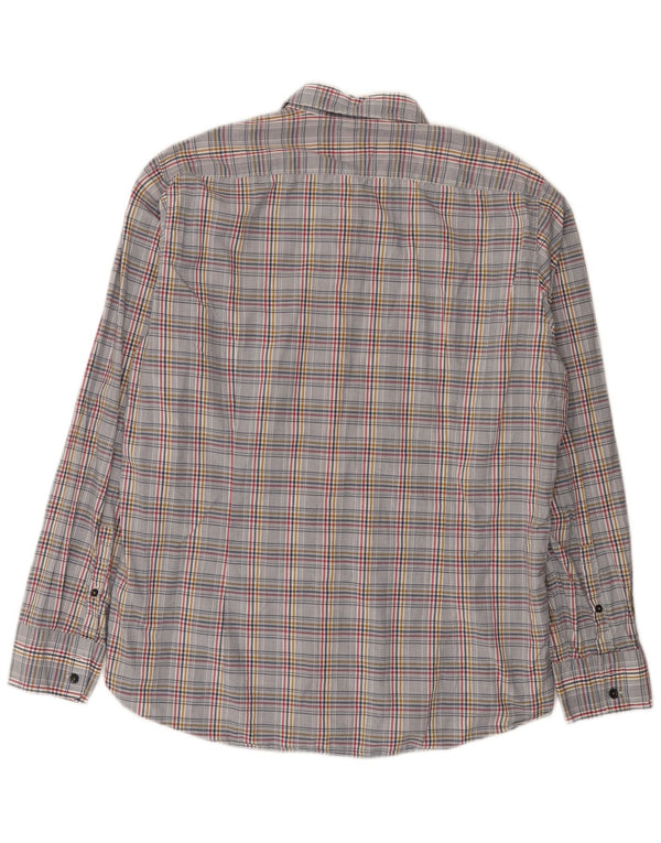 Camisa masculina Hugo Boss Regular Fit grande algodão xadrez cinza