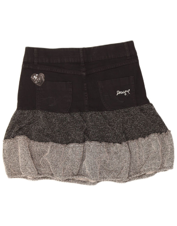 Saia feminina Desigual em camadas EU 36 pequena W28 algodão colorblock preto