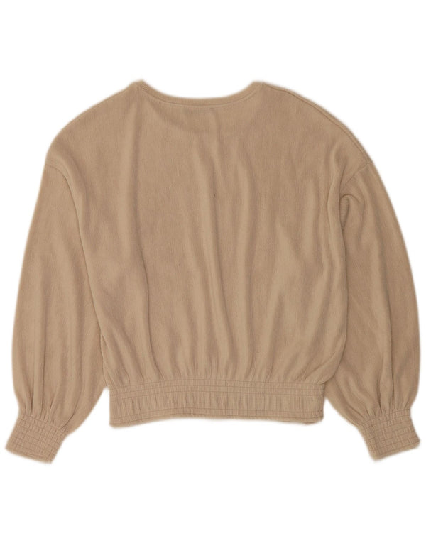 Blusa feminina Zara manga comprida oversized UK 10 poliéster bege pequeno