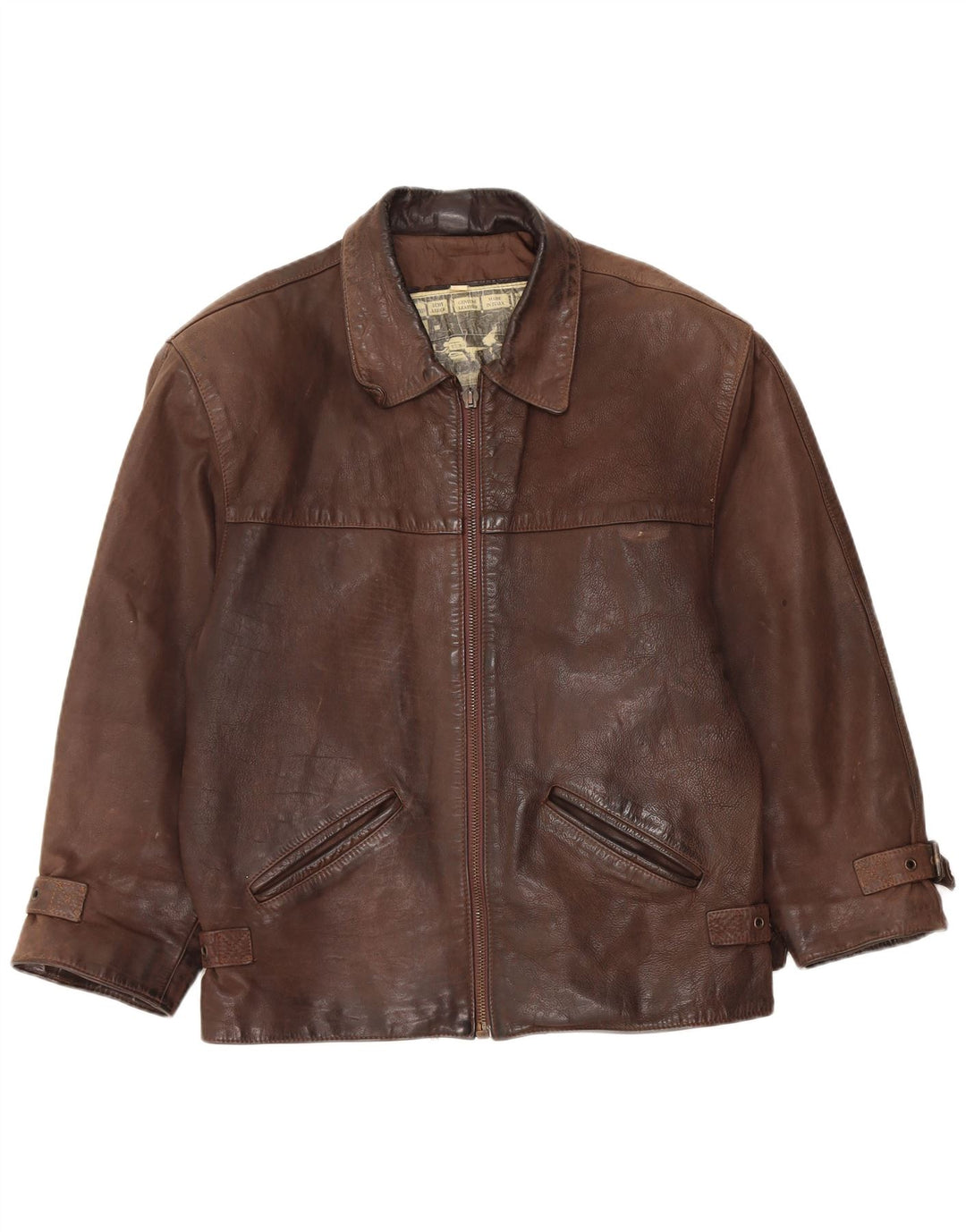 Jaqueta de couro masculina vintage UK 36 pequena marrom