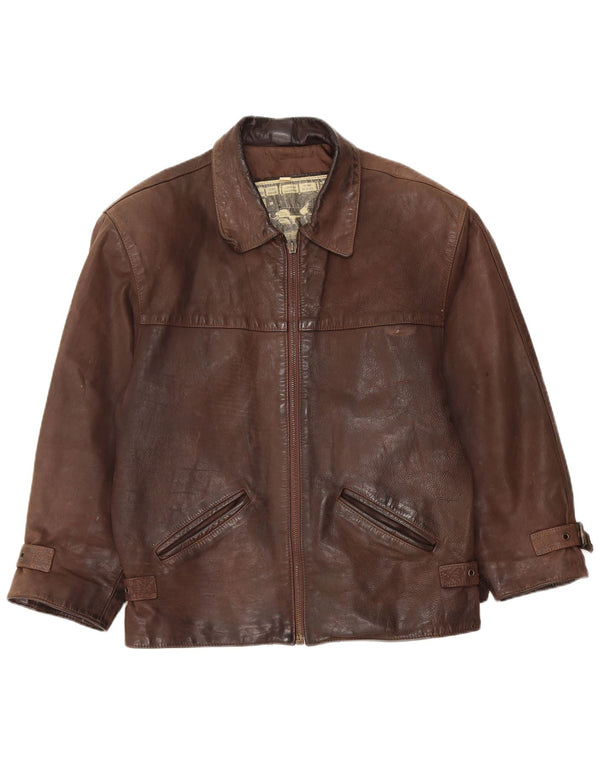 Jaqueta de couro masculina vintage UK 36 pequena marrom