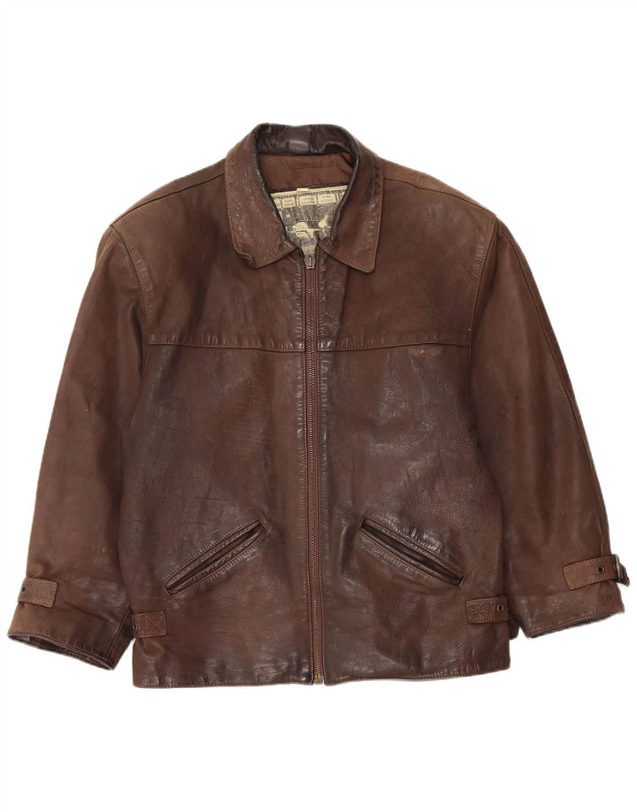 Jaqueta de couro masculina vintage UK 36 pequena marrom