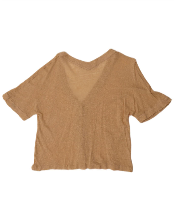 Top cardigã feminino de manga curta Massimo Dutti Reino Unido 14 médio bege