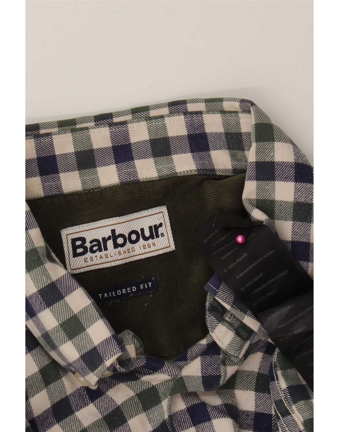 Camisa masculina Barbour de flanela sob medida, algodão guingão azul médio