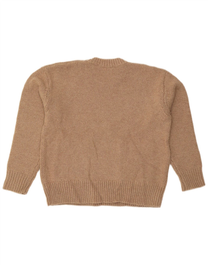 Zara Suéter feminino oversized com gola redonda Reino Unido 10 pequeno poliéster bege