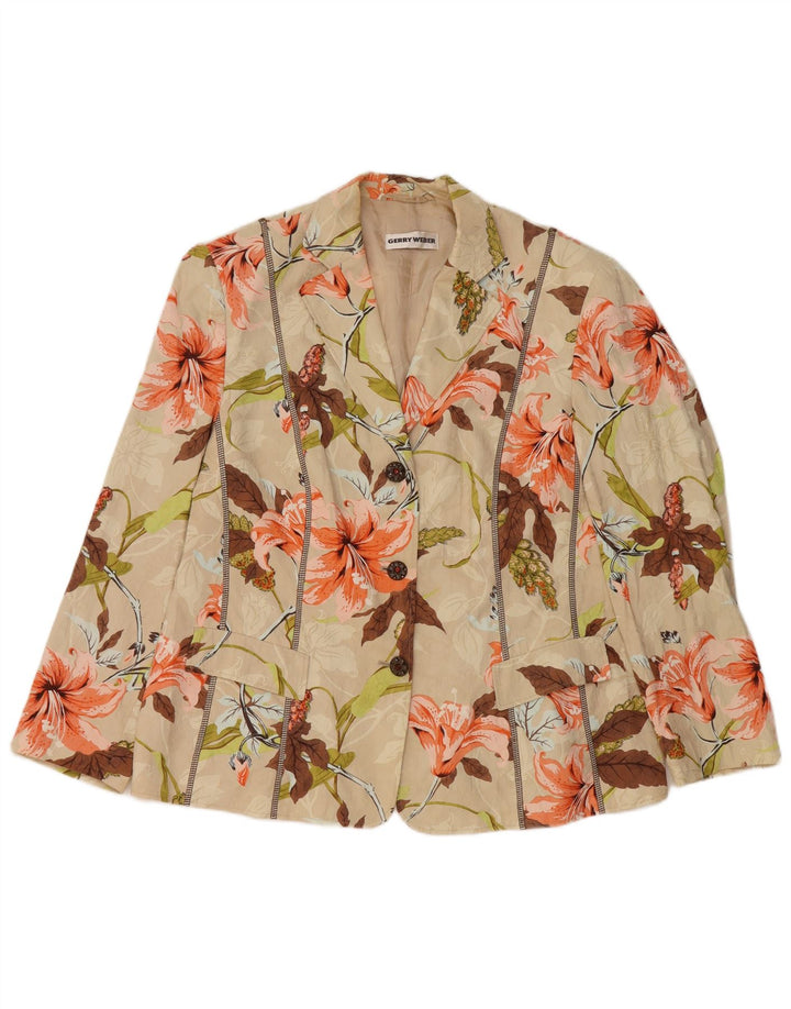 Jaqueta blazer feminina manga 3/4 GERRY WEBER Reino Unido 20 2XL bege floral