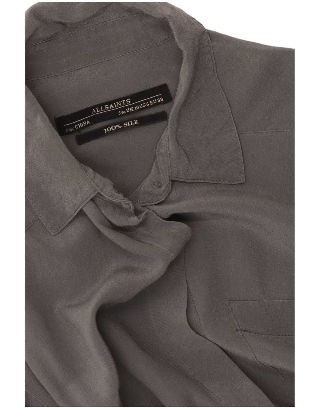 Vestido camisa feminino oversized ALL SAINTS Reino Unido 10 seda cinza pequena