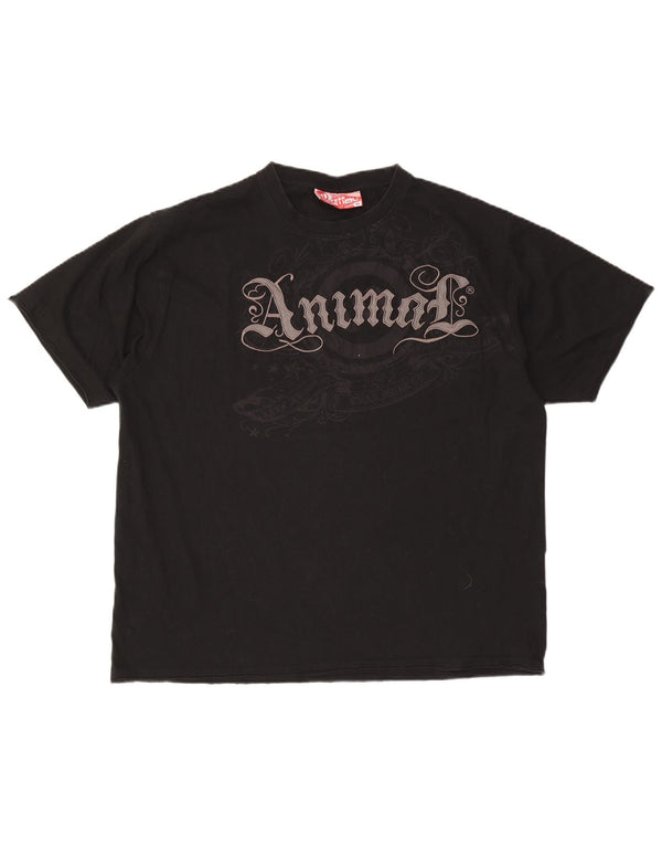Animal Mens Graphic T-Shirt Top XL Algodão Preto