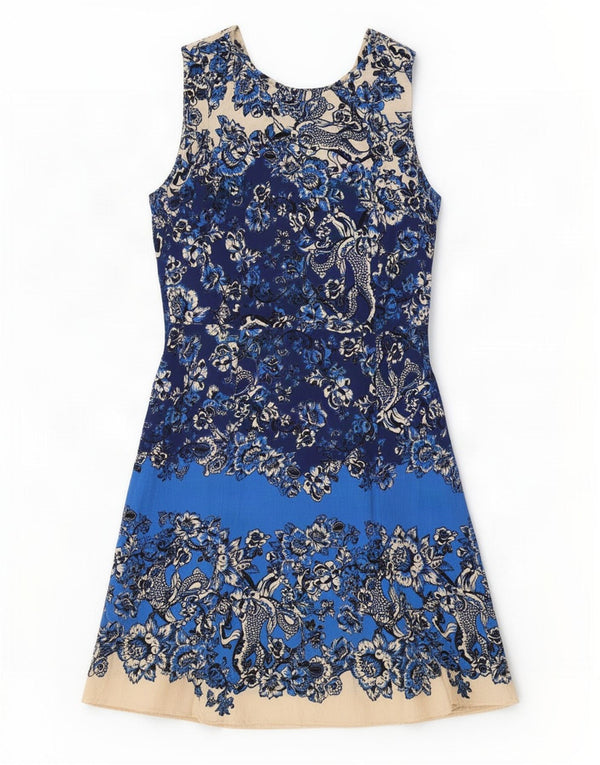 Desigual Vestido feminino sem mangas evasê EU 38 Viscose floral azul médio
