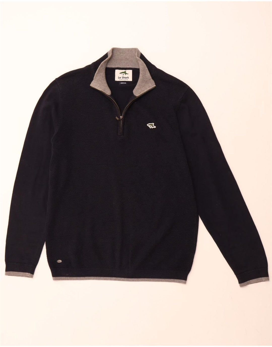 LE SHARK Suéter masculino com zíper e gola alta de algodão azul marinho médio