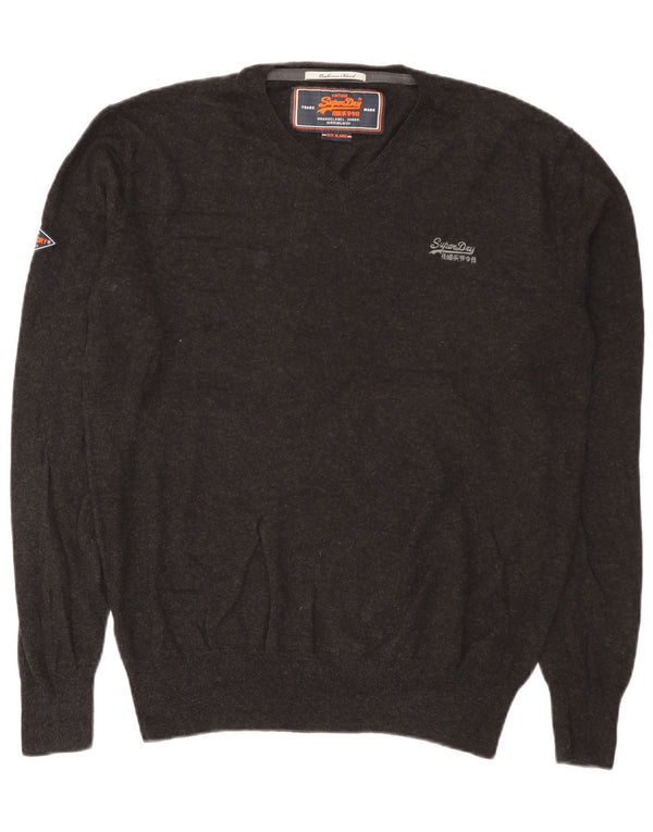 Suéter masculino Superdry com decote em V XL algodão cinza