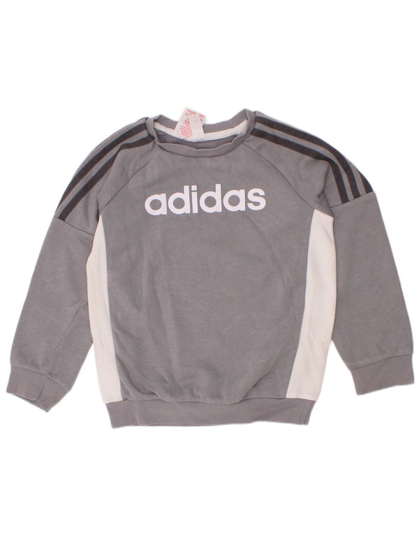 Adidas Meninos Moletom Gráfico Jumper 6-7 Anos Cinza Colorblock Algodão