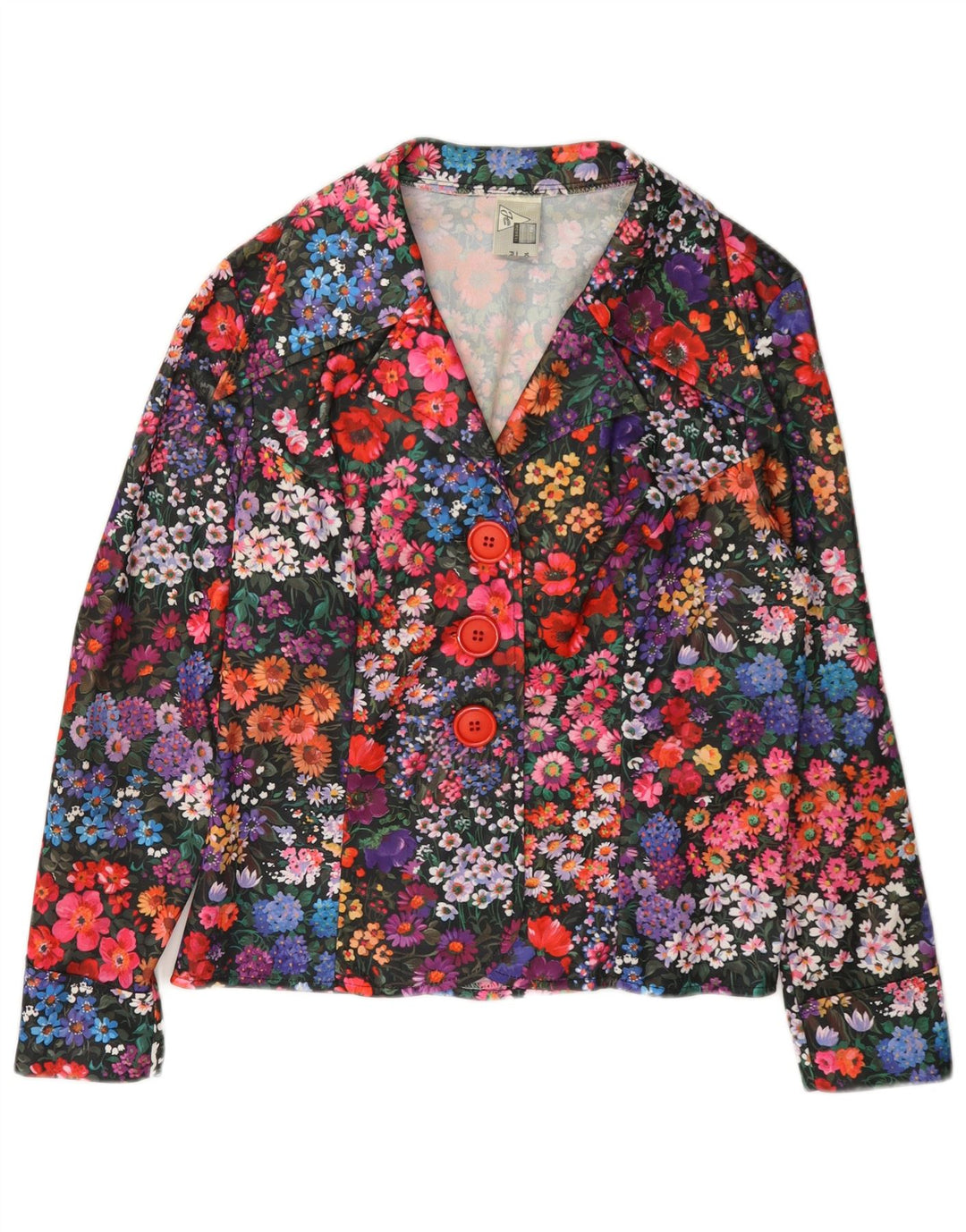 Jaqueta blazer vintage feminina com 3 botões Reino Unido 14 médio floral multicolorido