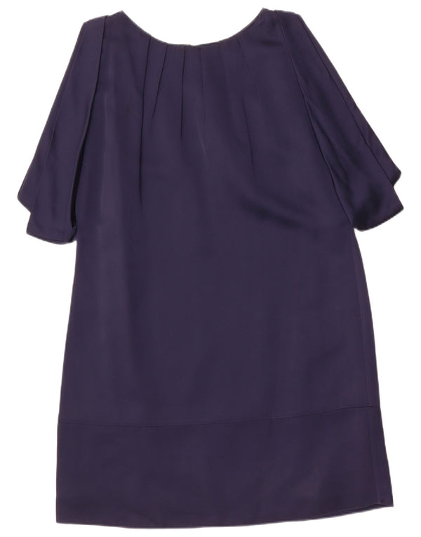 Vestido feminino Monsoon manga 3/4, tamanho UK 14, grande, azul marinho, acetato